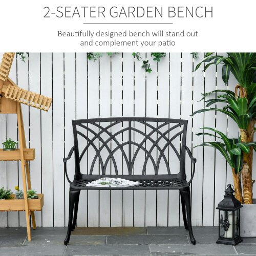 Wyld Haus Elsu 2 Seater Outdoor Garden Bench Black Cast Aluminium Antique Finish