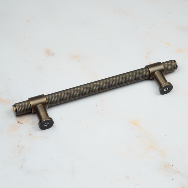 Handle & Home Antique Brass Knurled Handles with Clasp Detailing