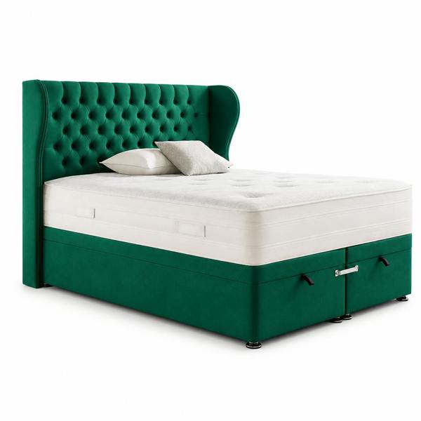 Great British Beds Mulberry Winged Divan Ottoman Bed - Green Plush