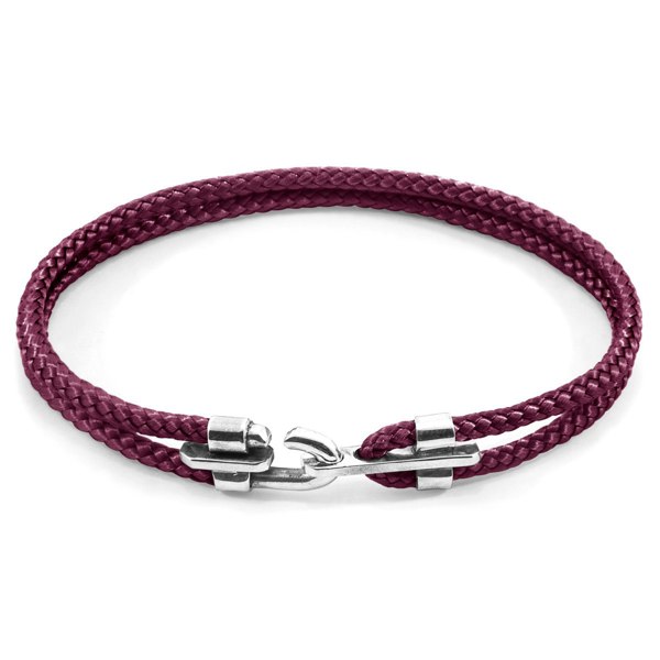 Anchor & Crew Aubergine Purple Canterbury Silver and Rope Bracelet