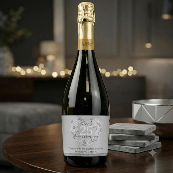 Abode Home & Gifts Personalised 25th Silver Wedding Anniversary Prosecco
