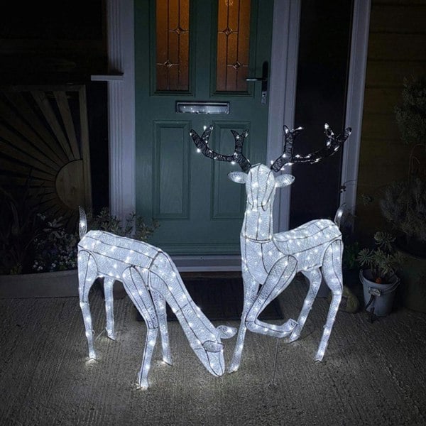 Monstershop Large Light Up Christmas Stag & Doe Reindeer Decoration Set - White