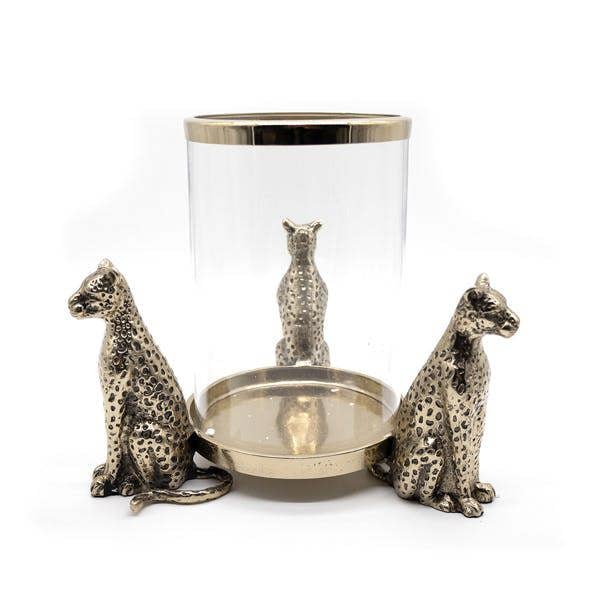 Antique Gold Cheetah Hurricane Lantern