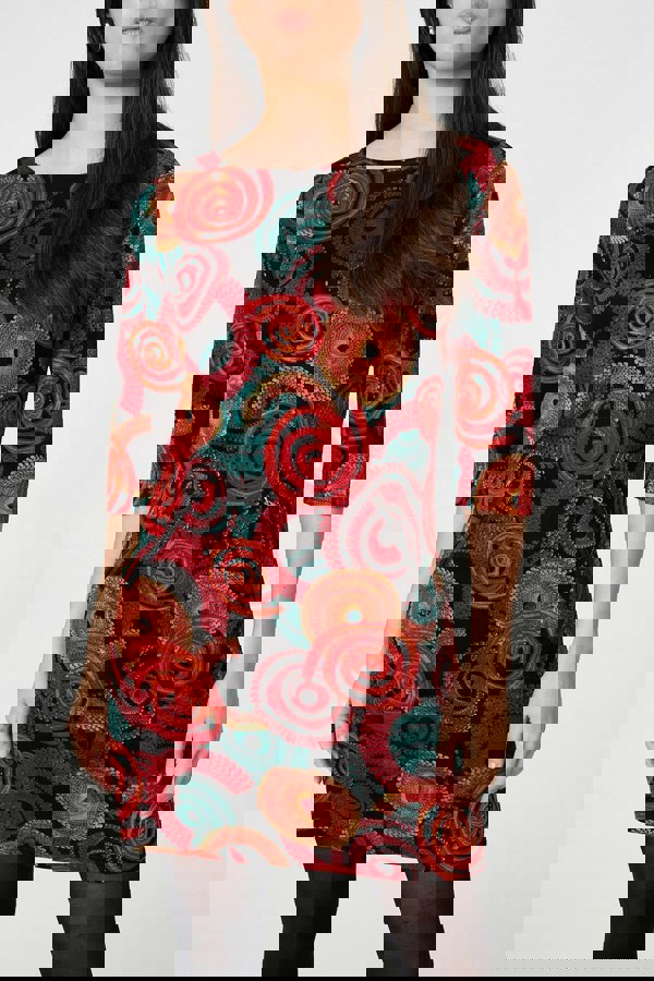 Orange | Abstract 3/4 Sleeve Short Shift Dress
