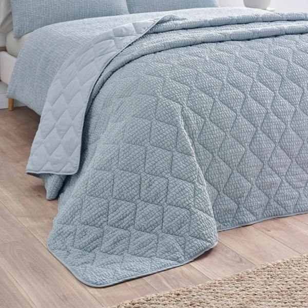 Catherine Lansfield Crinkle Seersucker Texture Bedspread Blue