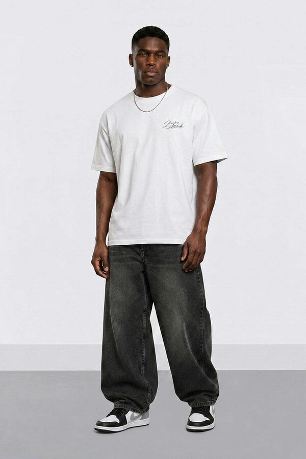 London Attitude Japanese Blossom Oversized Heavyweight T-Shirt in White