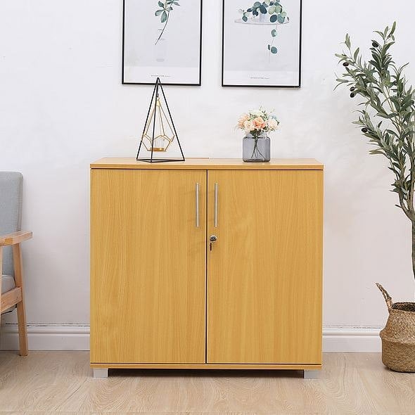 MMT Furniture Designs Storage Cabinet Beech Wooden Cupboard Filing cabinet with 1 shelf - 2 Door Lockable Unit