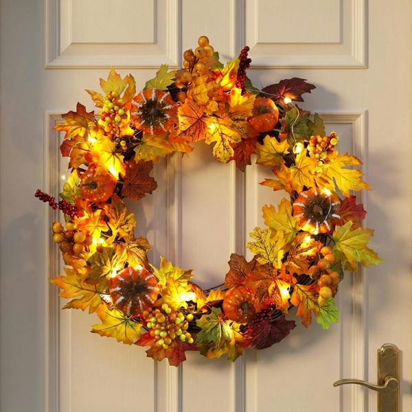 Garden Greatness Autumn Maple Leaves LED Door Wreath
