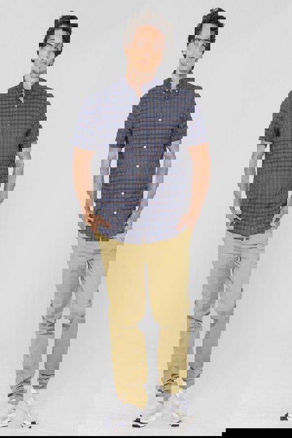 ENORSIA Men's Check Short Sleeve Oxford Shirt