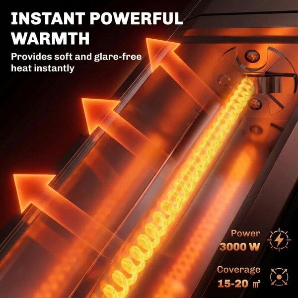 Bobobiy 3000 W Electric Infrared Patio Heater, Wall Mounted IP65 Garden Heater with 9 Heat Settings, 24 H Timer, Black