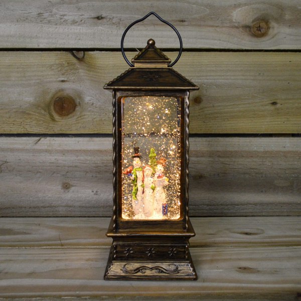 Samuel Alexander 27cm Premier Glitter Water Spinner LED Lantern Christmas Decoration with Snowman Scene