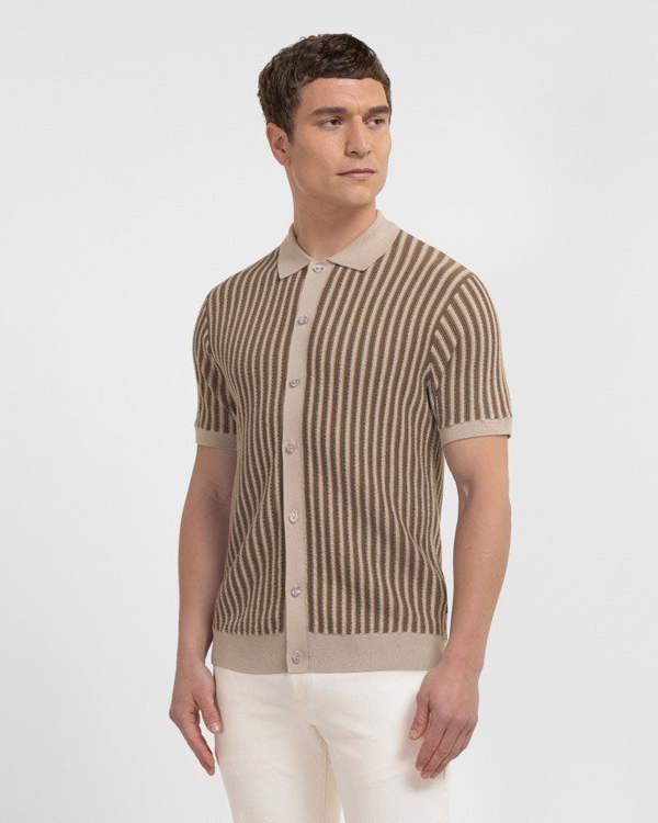 Steel & Jelly Grove - Textured Stripe Knitted Short Sleeve Shirt