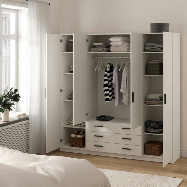 Furniture To Go Sprint Wardrobe with 4 Doors + 3 Drawers in White