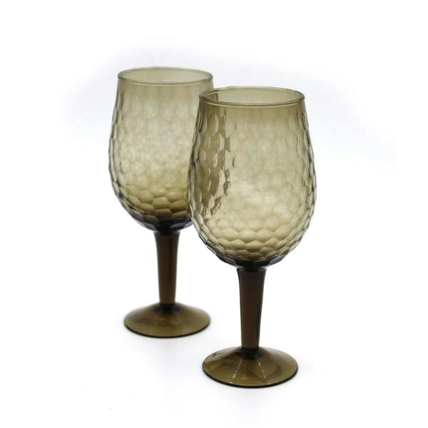 Culinary Concepts Smoked Hammered Cut Glass Wine Glasses - Set of Two