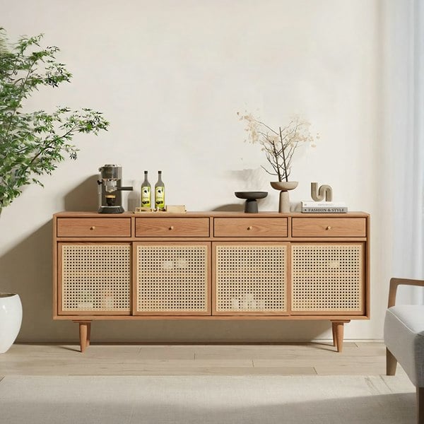 Bertha Rattan Sideboard with Drawers, Pine Wood-Rit Concept-Rit Concept