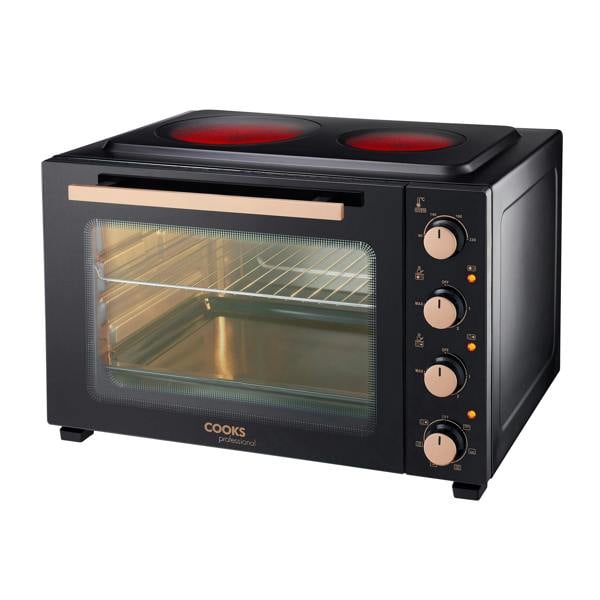 Cooks Professional 48L Mini Oven with 2 Ceramic Hobs | Black / Copper