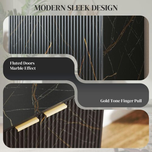 Wyld Haus Nomi Black And Gold Elegant Sideboard With Ribbed Finish