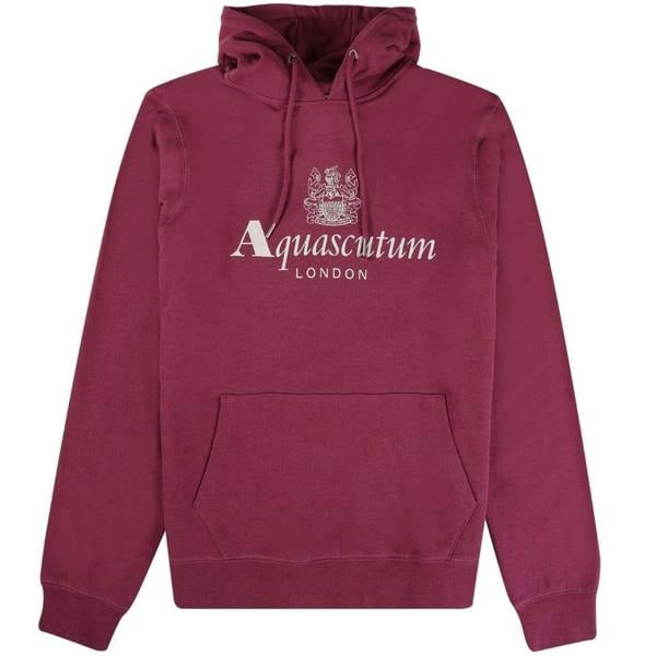 Aquascutum Mens Active Big Logo Hoodie - Burgundy - 