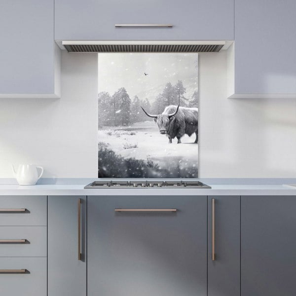 Warren Reed - Designer Snow Storm Highland Cow Kitchen Splashback