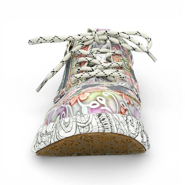 Laura Vita Nikito 62 - Women's Grey Floral Leather Platform Sneakers