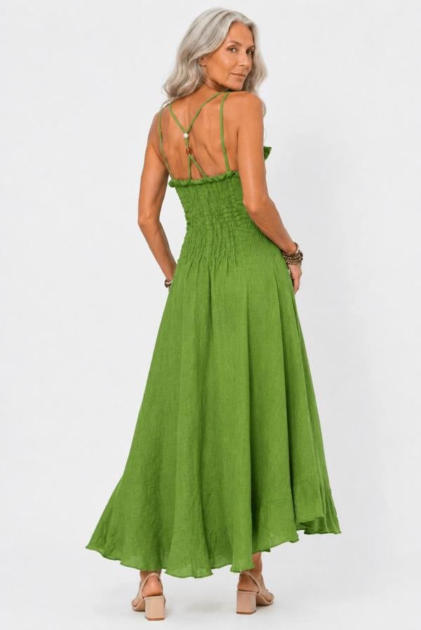 Claudio Lugli Sleeveless Linen Slit Midi Dress — women's summer linen dress