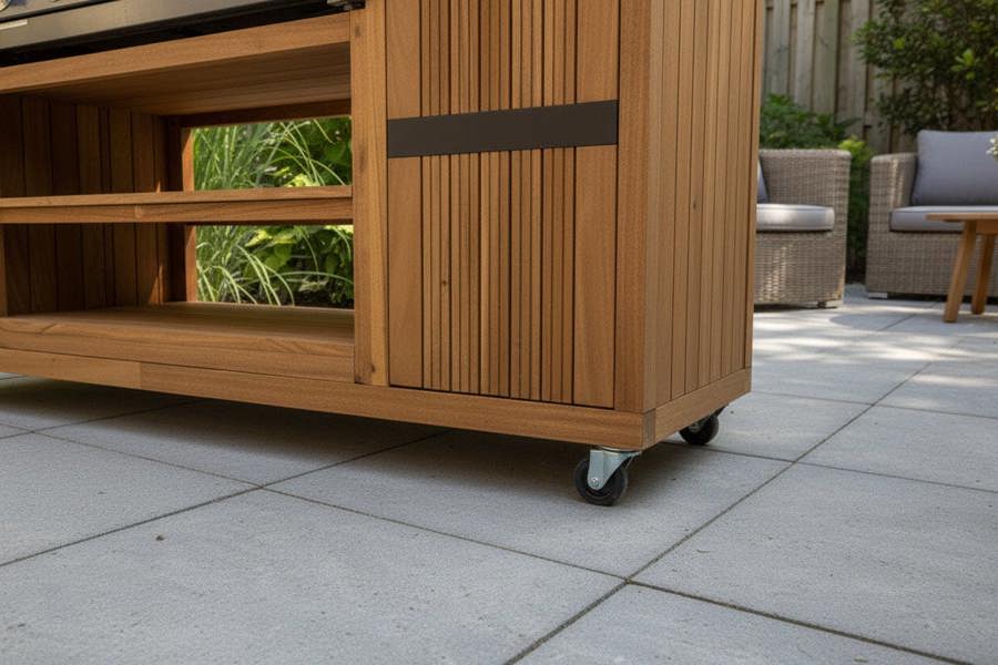 Ocean Designs Avellino Teak Outdoor Kitchen BBQ Trolley on Wheels