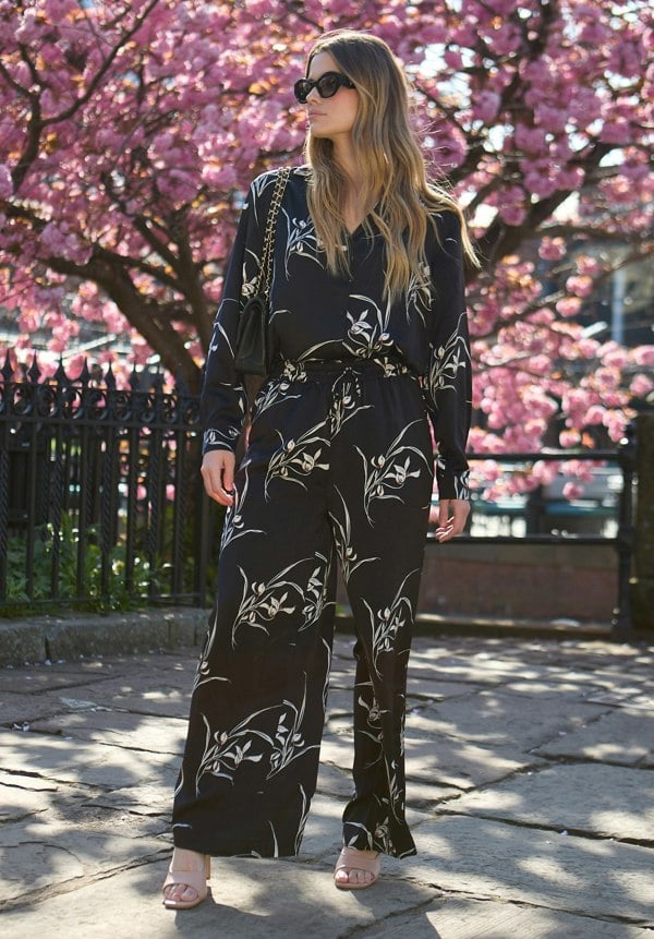 Lillibet Wide Leg Large Floral Print Trouser In Black - image 1