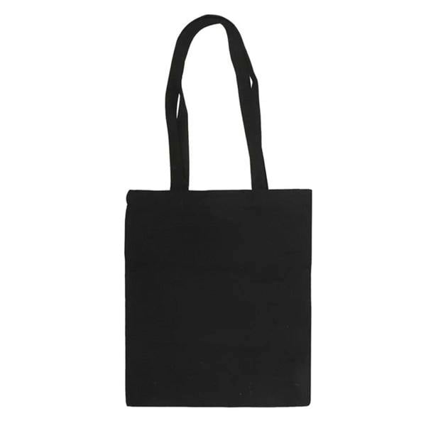 Black polcotton tote bag with flat front and long carry handles