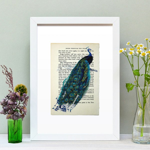 Hands & Hearts Peacock vintage book page art print