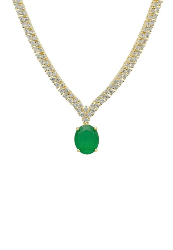 Garbo Oval Gemstone Tennis Necklace Emerald Gold - LATELITA Necklaces