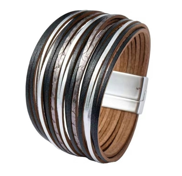 One Of A Kind Club Black and silver wide twisted bracelet