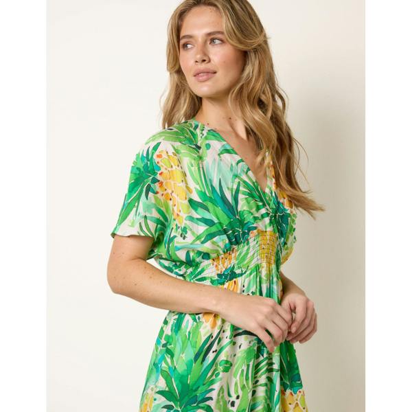 Blue Vanilla Pineapple Double V Midi Dress