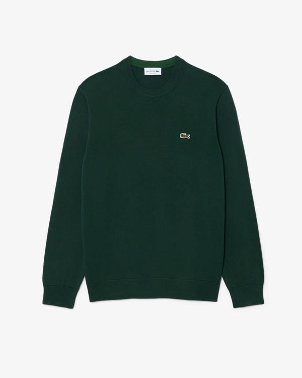 Lacoste Mens Organic Cotton Crew Neck Sweater - Sinople YZP | CHO | Designer Mens Crew Neck Sweatshirts