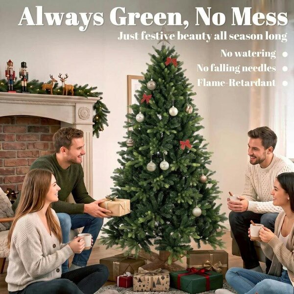 Bobobiy Artificial Christmas Tree, Hinged Xmas Tree with 2419 PE & PVC Branch Tips, 6ft, Green