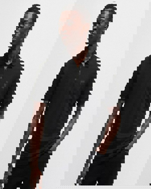 BOSS Orange Passerzip Mens Zip Placket Polo Shirt - Black 001 - CHO - Designer Mens Short Sleeve Polo Shirts