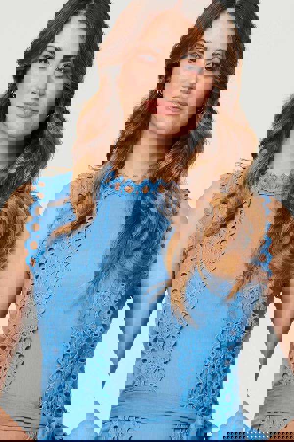 Blue | Lace Layer Sleeveless Tie Maxi Dress