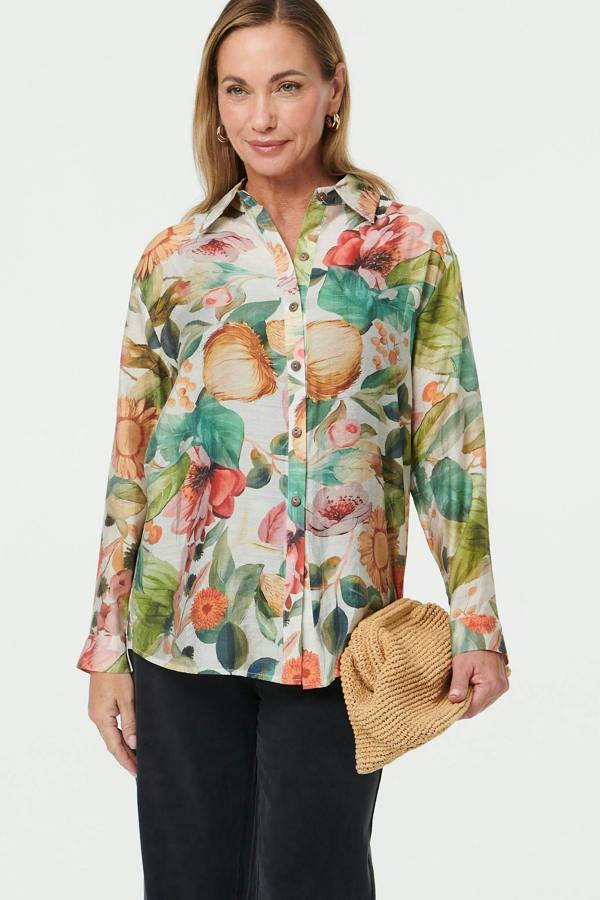 Green | Floral Long Sleeve Relaxed Fit Shirt
