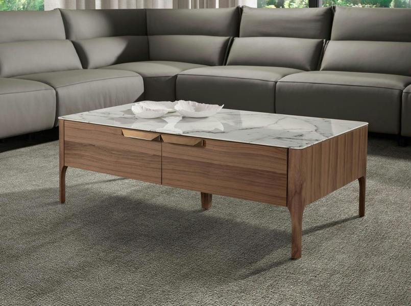 Angel Cerdá Rectangular Glass Coffee Table Imitating Marble and Walnut 2046