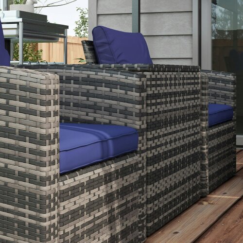 Wyld Haus Resuno Grey Rattan Navy Blue 7 Seater Outdoor Sofa Set With Storage Tables
