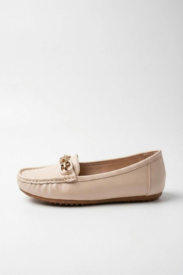 Olivia Womens Rhinestone Chain Loafers - Beige