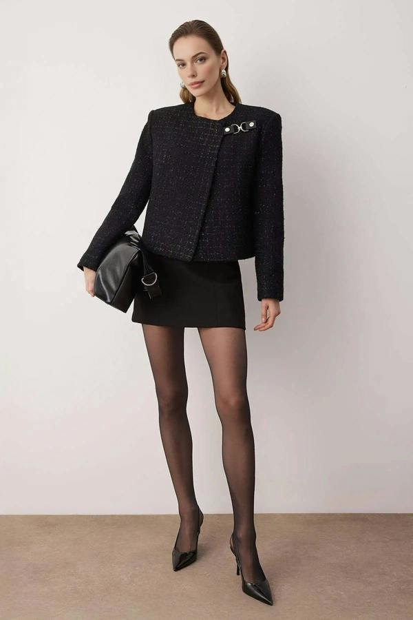 WOVCOR Accessory Closure Woven Glitter Tweed Jacket
