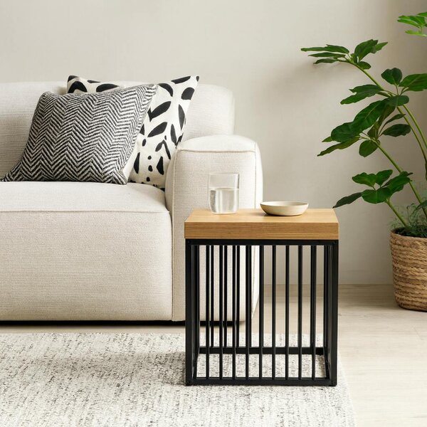 Wyld Haus Porto Modern Organic Metal Side Table with Wild Oak Wood Effect Top