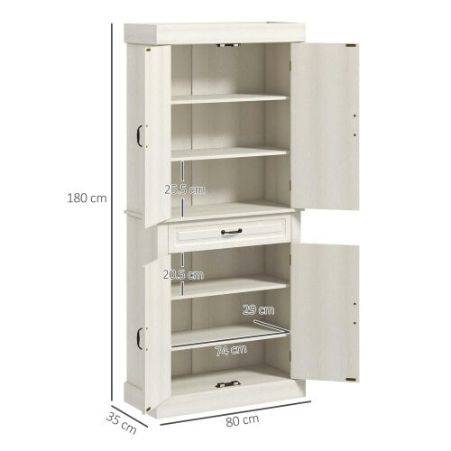 Wyld Haus Tokeri Wooden Cream White Tall Kitchen Pantry Cabinet 4 Doors And Storage Shelves