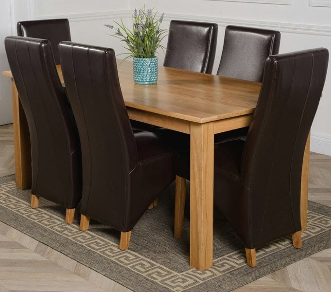 That's Furniture Oslo 180 x 90cm Large Oak Dining Set with Lola Leather Chairs
