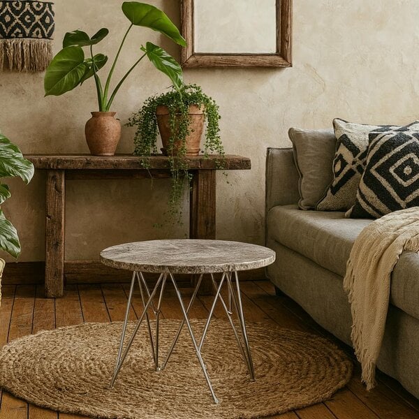 Wyld Haus Alba Round Side Table Grey Brown Marble Top Metal Legs