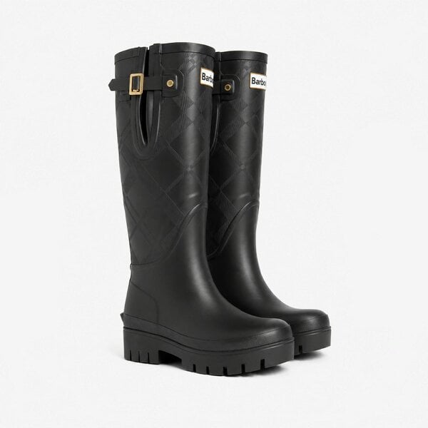 Barbour LEIGHTON TARTAN TALL Wellingtons   in  Black