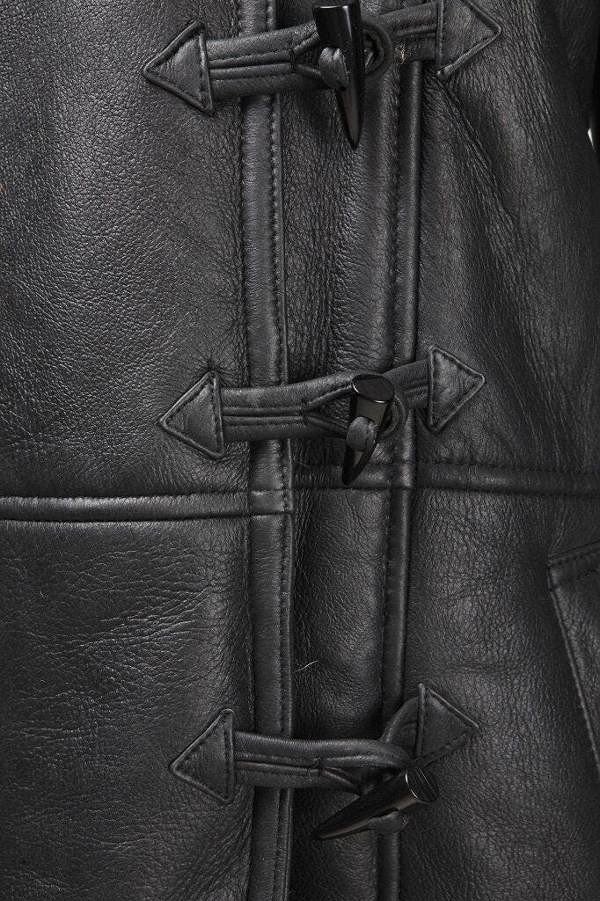 Infinity Leather Womens Black Shearling Hooded Duffle Coat-Lille