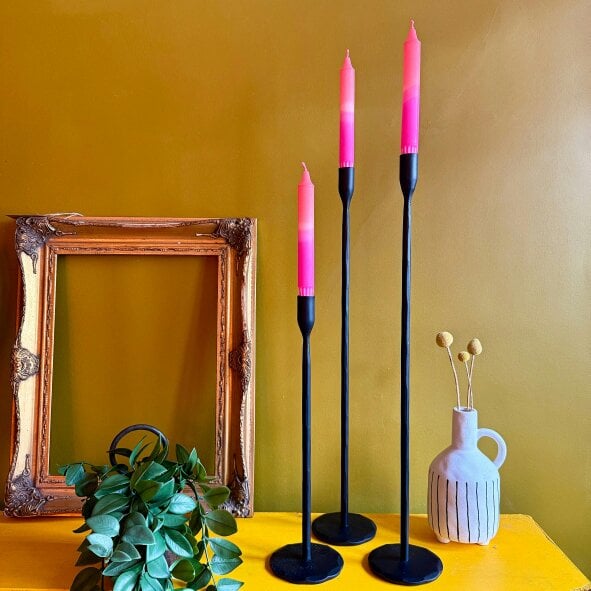 Love Frankie Black Stem Candle Holder - 2 Sizes Available