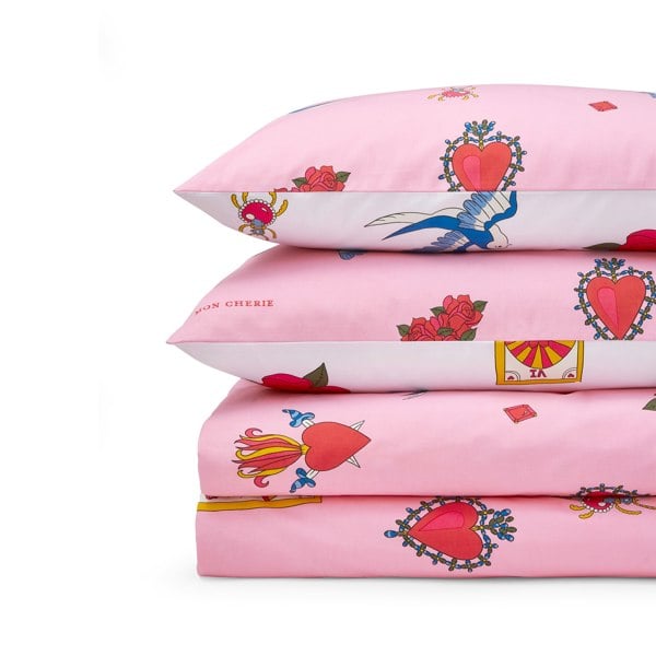 Their Nibs Mon Coeur Cotton Reversible Duvet Cover Set Pink