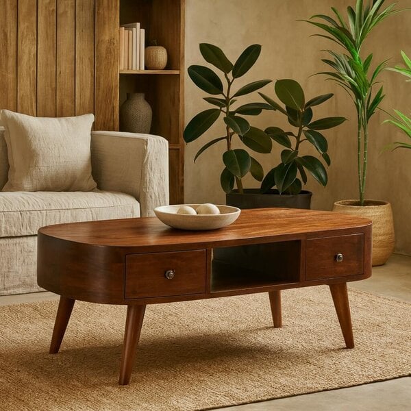 Wyld Haus Rawai Chestnut Mango Wood Round Open TV Media Unit